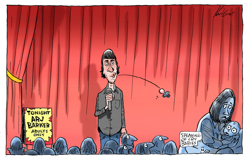 Arj Barker spits the dummy | Major Event Cartoon