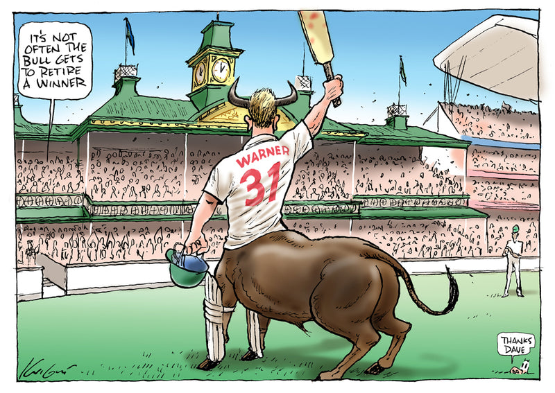 David Warner the bull retires | Sports Cartoon