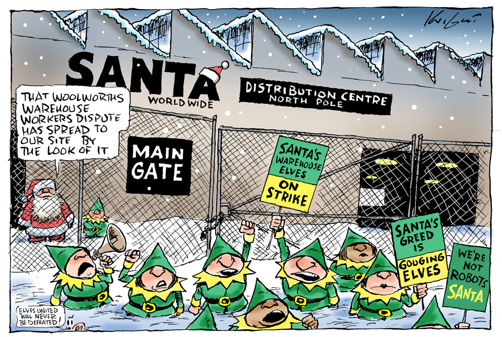 Santa's Elves strike | Australian Political Cartoon – Knight Cartoons