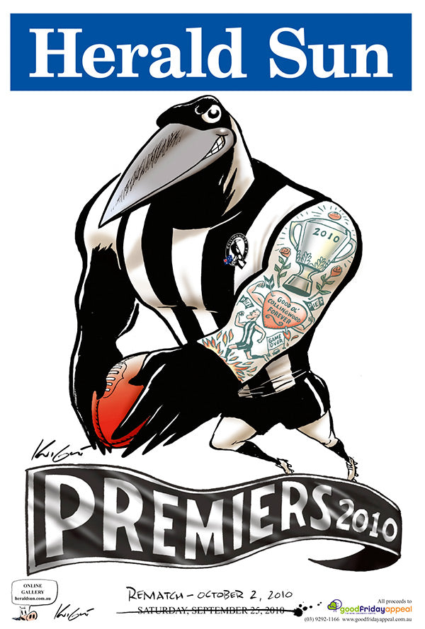Hand Signed Collingwood Magpies Premiership Poster 2010