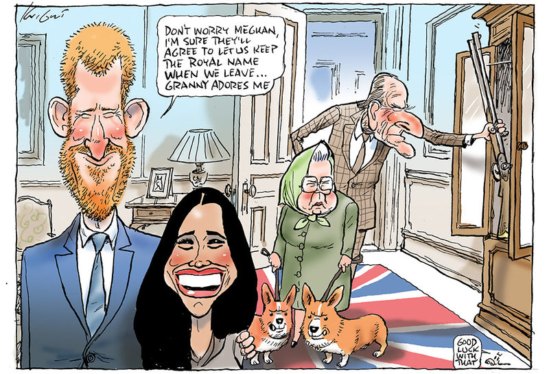 Prince Harry and Megan Markel leaving the family business | Celebrity Cartoon
