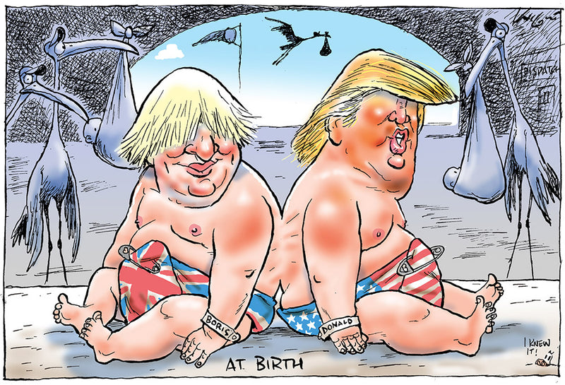 Donald Trump and Boris Johnson joined at birth | International Political Cartoon