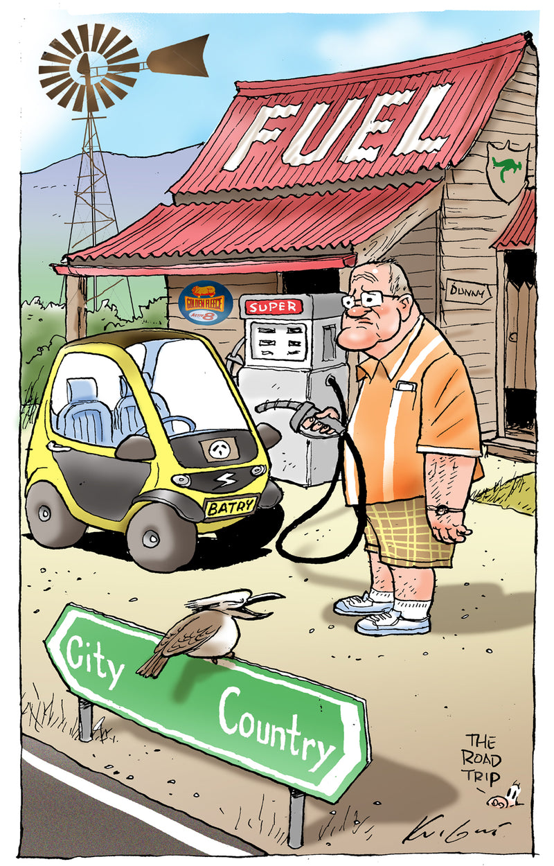 Scomo's Electric Car Road Trip | Australian Political Cartoon
